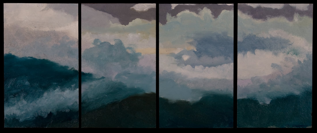 A dark cloudscape broken up into panels, separated by a black border. 